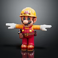 Cartoon Character as Construction Worker with Yellow Hard Hat Red Overalls Open Arms Pose