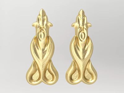 Elegant Gold Carved Ornaments with Intricate Patterns and Symmetric Design 3d model