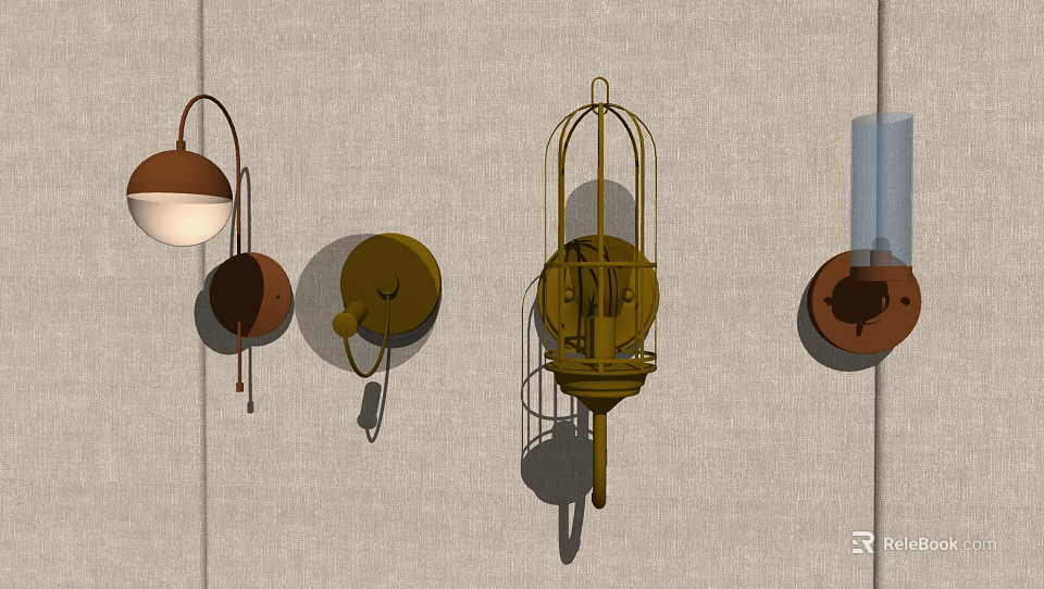 Diverse Design Wall Sconces With Cage Shaped And Round Shade Styles 3d model