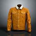 Stylish Brown Jacket With White Fur Collar Corduroy Fabric And Front Pockets