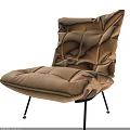 Brown Cushioned Single Sofa With Wooden Slats And Black Metal Legs