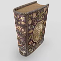 Antique Book With Ornate Floral Pattern Cover And Central Circular Painting