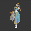 Colorful Female Character In Traditional Outfit With Phoenix Motifs And Graceful Lifted Leg Pose