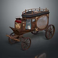 Vintage Wooden Carriage With Decorative Golden Patterns Black Roof And Red Seats