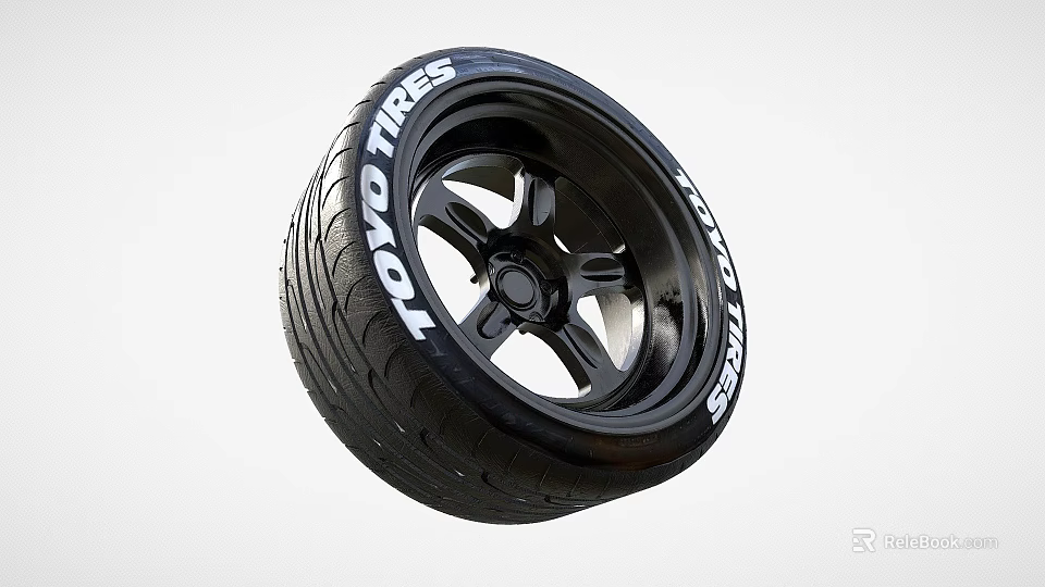 LOYO TIRES Black Tire With Stylish Wheel Rim And Tread Pattern 3d model 