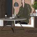 Modern Round Coffee Table Interior With Marble Top Metal Legs Green Plants And Art Painting