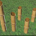 Bamboo Cylindrical Outdoor Lights Glowing Set of Five On Green Grass