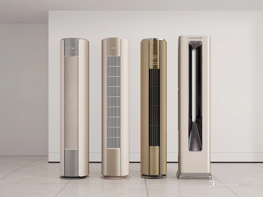 Elegant Tower Air Conditioner Fans With Different Metallic Designs And Colors 3d model 
