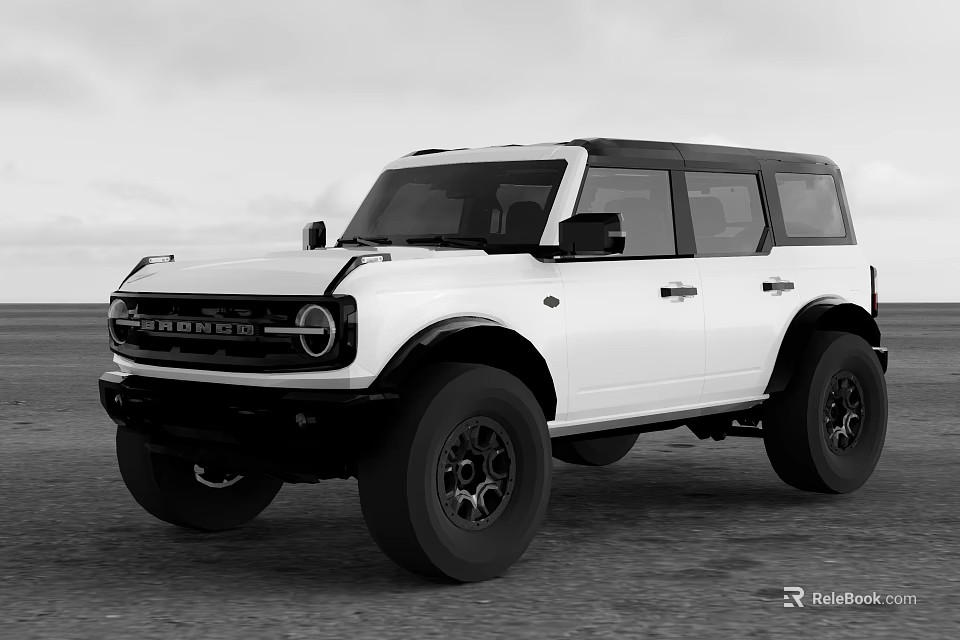 White Ford Bronco SUV with Rugged Exterior Design Large Black Wheels and Off Road Tires 3d model 