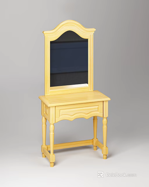 Light Colored Wooden Dressing Table With Mirror Drawer And Curved Legs 3d model 