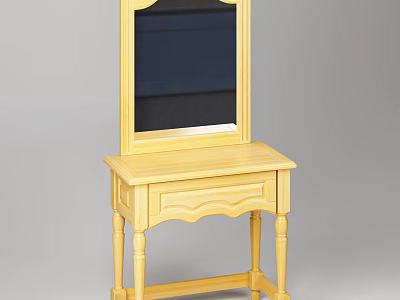 Light Colored Wooden Dressing Table With Mirror Drawer And Curved Legs 3d model