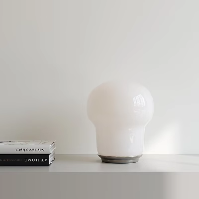 Minimalist White Globe Table Lamp With Round Ceramic Shade On Desk Surface 3d model