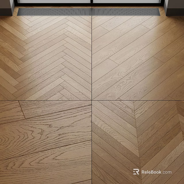 Warm Natural Wood Flooring with Herringbone and Straight Patterns and Rich Grain Texture 3d model 