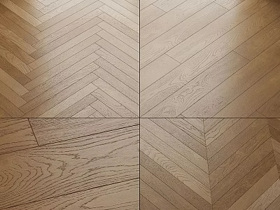Warm Natural Wood Flooring with Herringbone and Straight Patterns and Rich Grain Texture 3d model