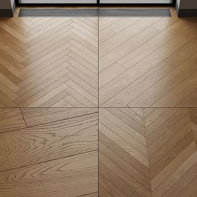 Warm Natural Wood Flooring with Herringbone and Straight Patterns and Rich Grain Texture 3d model