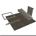 Architectural Scene Components With Stone Railing Platform and Square Frame