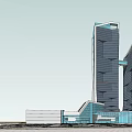 Modern Urban Office Building Twin Towers With Glass Facade Design