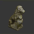 Sitting Bronze Lion Sculpture With Mane Clawing Ball On Square Base
