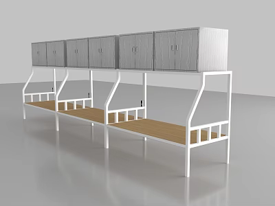 Multiple Bunk Beds With White Metal Frame And Wooden Bed Board And Storage Cabinets 3d model