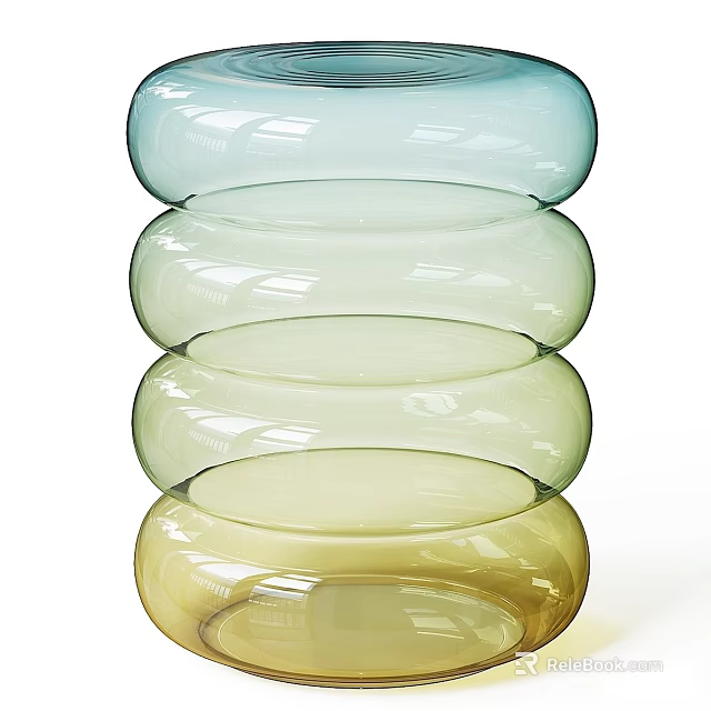 Transparent Glass Stacked Side Table With Gradient Blue Green Yellow Rings 3d model 