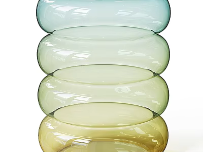 Transparent Glass Stacked Side Table With Gradient Blue Green Yellow Rings 3d model