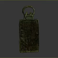 Ancient Bronze Carved Sculpture With Rectangular Grid Pattern And Loop Handle