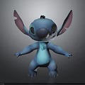Blue Cartoon Character With Big Ears Standing Pose And Chest Logo
