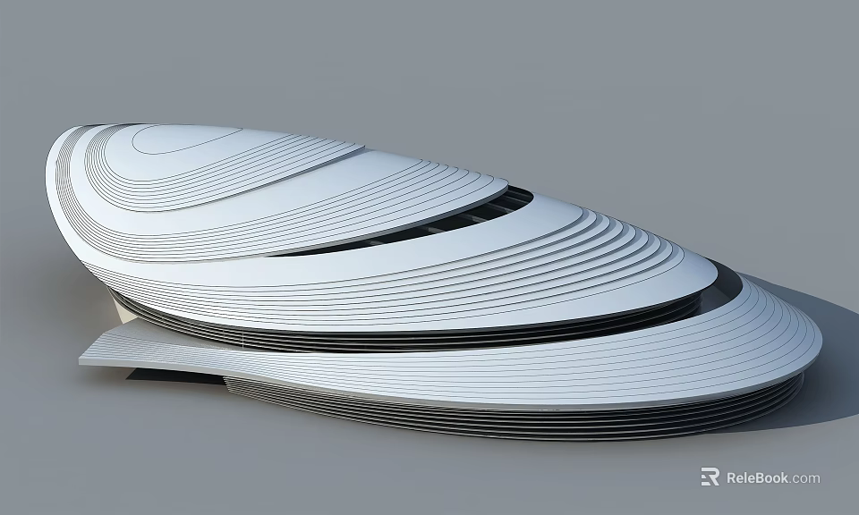 Modern Streamlined Architectural Design With White Curved Layers And Horizontal Lines 3d model