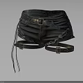 Black Leather Shorts With Belt Details Metal Buckles And Pleated Design
