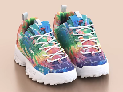 Colorful Tie Dye Athletic Shoes With White Laces And Chunky Soles 3d model