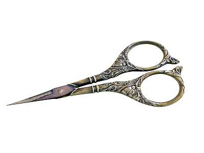 Vintage Ornate Metal Scissors With Floral Carved Handles For Decorative Hardware Tool Use 3d model