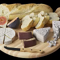 Wooden Side Table With Tray Holding Bread Figs Cheese And Cutting Knife