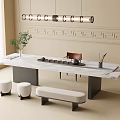Tea Table and Chair Combination Tea Room Tea Table Stool Bench Tea Set Chandelier 3d model