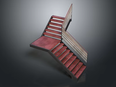 Modern Architectural Staircase Design With Red Wooden Steps And Metal Railings 3d model