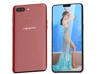 OPPO Smartphone With Red Back Cover And Front Screen Displaying Female Model Wallpaper 3d model