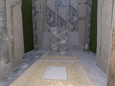 Architectural Interior Featuring Marble Walls Green Vertical Gardens And Geometric Floor Tiles 3d model