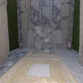 Architectural Interior Featuring Marble Walls Green Vertical Gardens And Geometric Floor Tiles