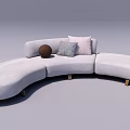 Light Gray Curved Sectional Sofa With Decorative Ball And Plush Cushions 3d model