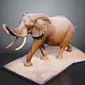 Detailed Brown Elephant Sculpture With Long Tusks Standing On Platform Base