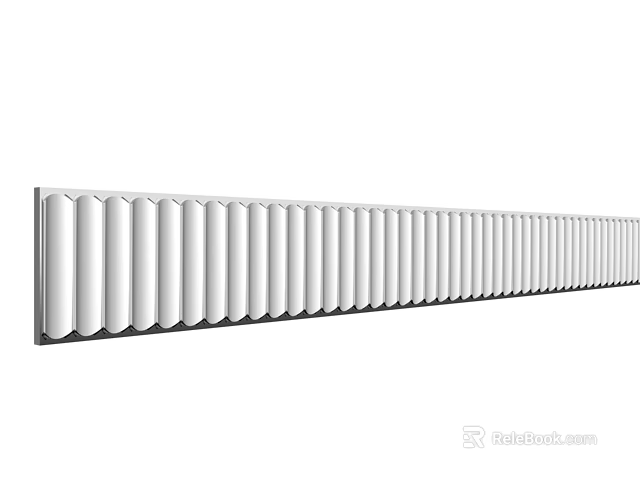 White Gypsum Cornice with Long Strip and Continuous Curved Groove Design 3d model 