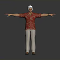Man In Red Floral Shirt White Pants And Headscarf Standing With Arms Outstretched