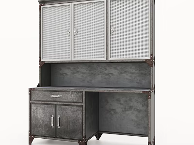 Vintage Industrial Metal Cabinet With Mesh Doors Drawer And Shelf Design 3d model