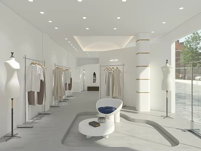 Modern Clothing Store Interior With Stylish Apparel Racks Mannequins And Fashion Display Area 3d model