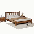 Wooden Double Bed with Bedside Tables Lamp Vase and Rug with Books