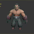 Muscular Shirtless Game and Movie Character with Purple Wrist Guards Gloves Silver Belt Red Shoes