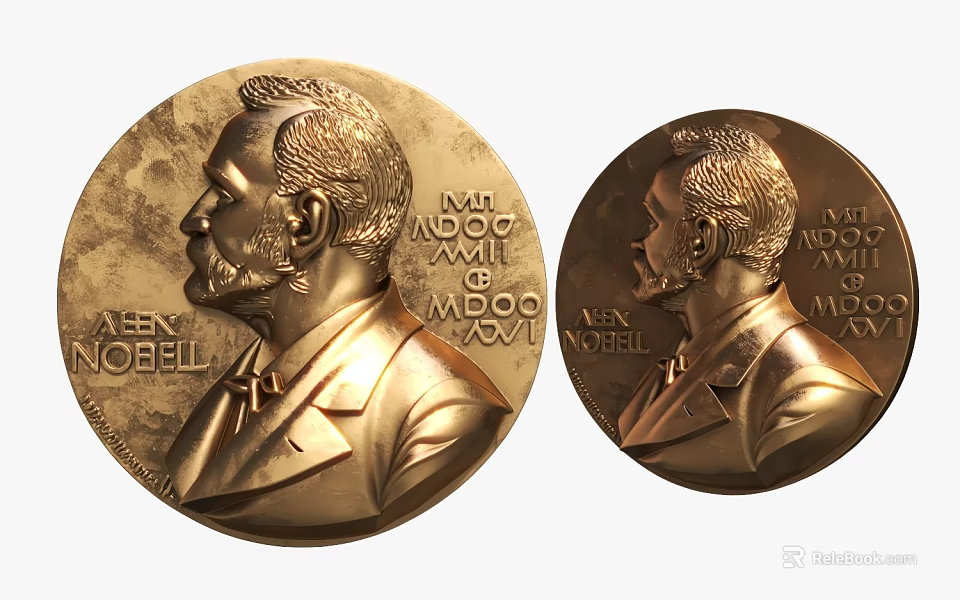 Detailed Golden Nobel Medals With Alex Nobel Portrait And Inscriptions 3d model 