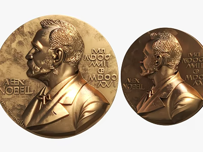 Detailed Golden Nobel Medals With Alex Nobel Portrait And Inscriptions 3d model