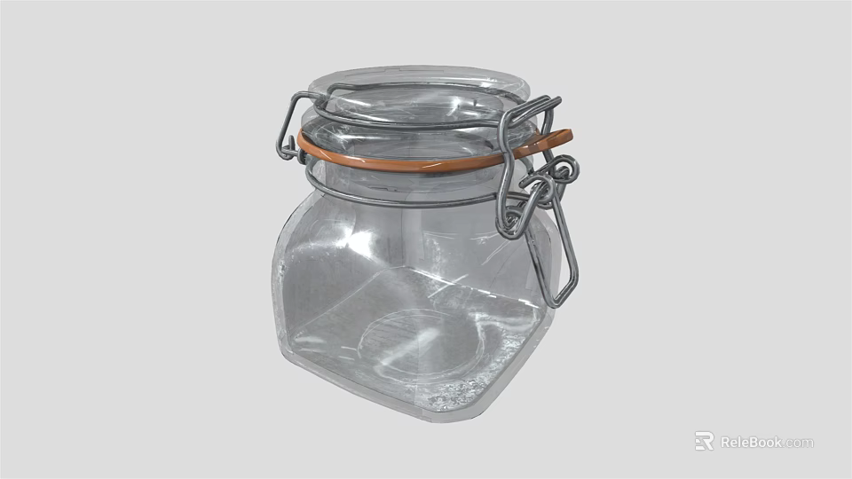 Clear Glass Storage Jar With Metal Clamp And Orange Seal Ring 3d model 