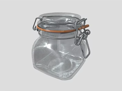 Clear Glass Storage Jar With Metal Clamp And Orange Seal Ring 3d model