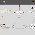Modern Hanging Chandeliers With Circular Spherical Designs And Metal Frames In White Gold Tones